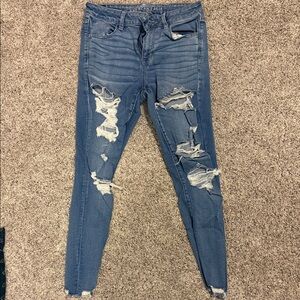 American Eagle Outfitters Distressed Blue Skinny Jeans